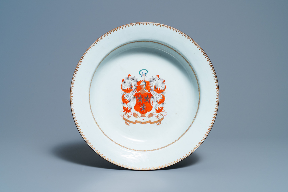 A large Chinese Scottish market Ross of Balnagowan armorial dish, Qianlong