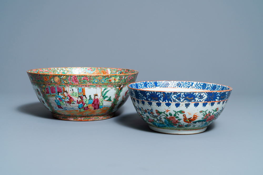 Two large Chinese Canton famille rose bowls, 19th C.