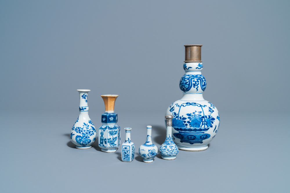 Six Chinese blue and white vases, Kangxi