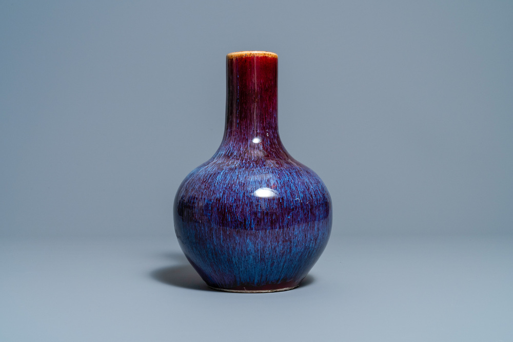 A Chinese flamb&eacute;-glazed bottle vase, 19th C.