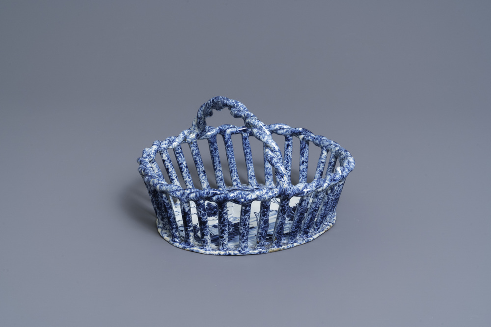 A rare Dutch Delft blue and white reticulated basket, 18th C.