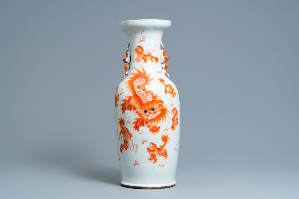 A Chinese iron-red 'Buddhist lion' vase, 19th C.