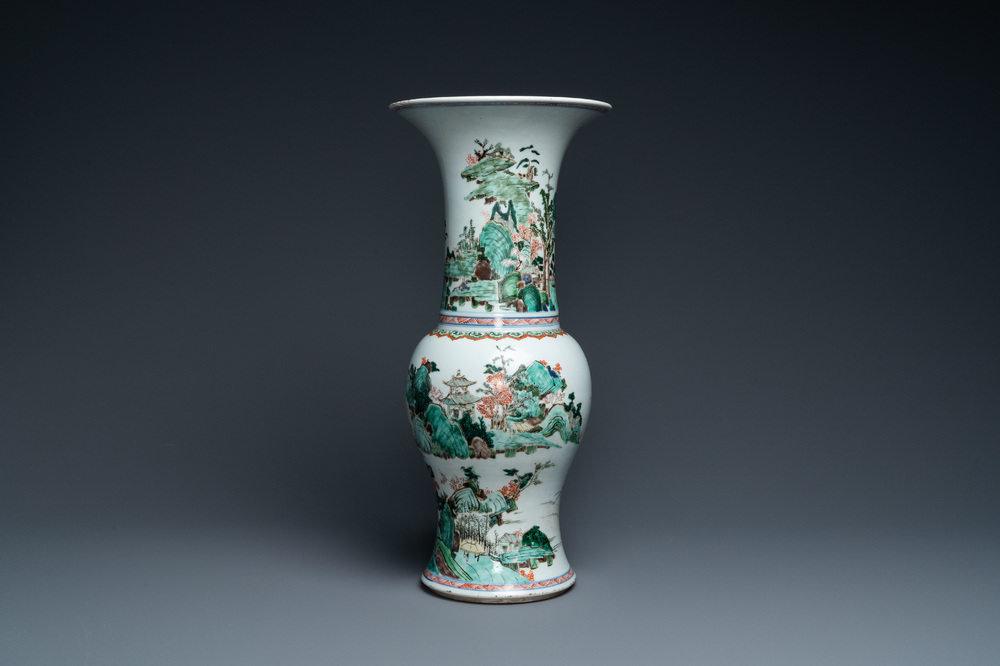 A Chinese famille verte 'yenyen' vase with a landscape, Kangxi