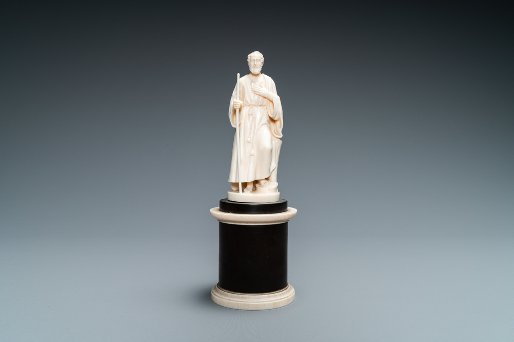 An ivory figure of a hermit with staff, Dieppe, 19th C.