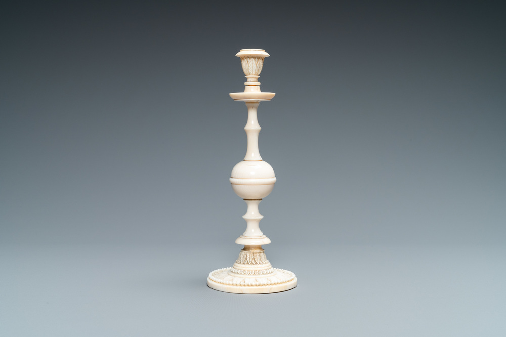 A polished ivory candlestick, probably Dieppe, France, 19th C.