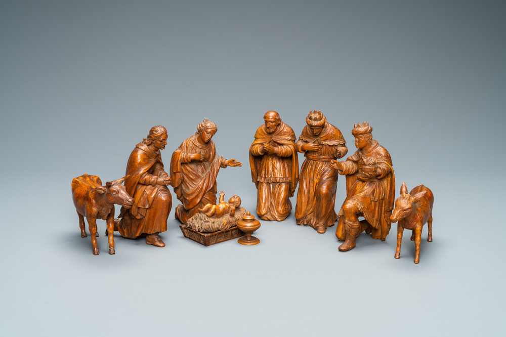 Een houten groep met 'De aanbidding der koningen', Ital&euml;, 18e eeuw