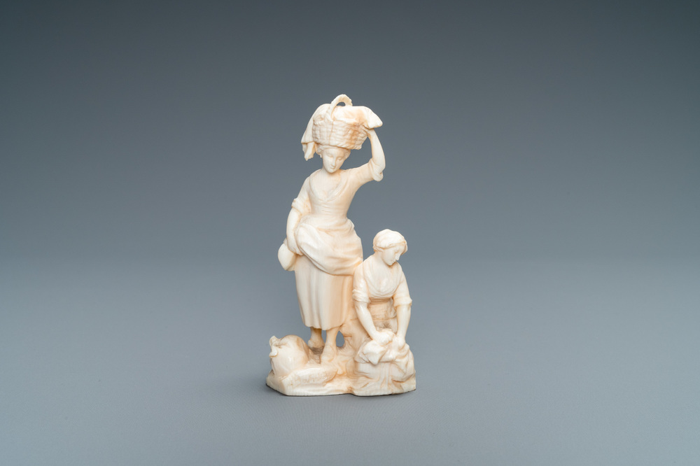 Armand Boutrolle (Paris, 1886-1972), an ivory group with two washerwomen, 1st quarter 20th C.