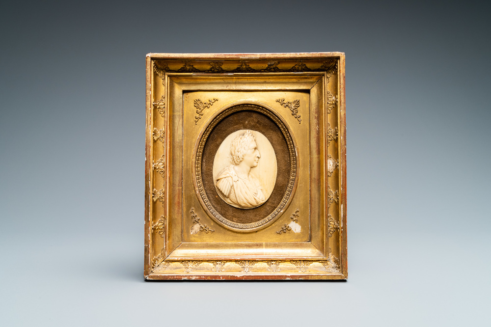 An ivory profile bust of a Roman emperor, 18th C.