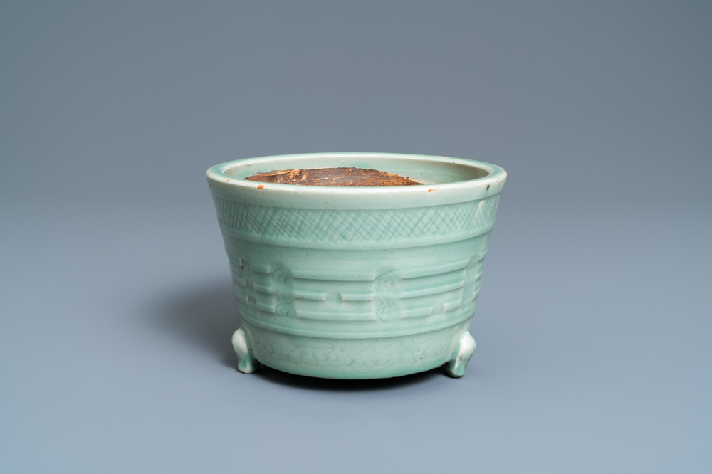 A Chinese Longquan celadon tripod censer, Ming