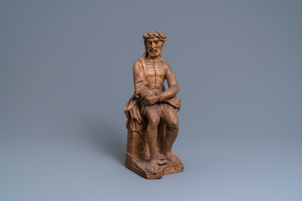 Een eikenhouten figuur van Christus op de koude steen, Vlaanderen, vroeg 16e eeuw