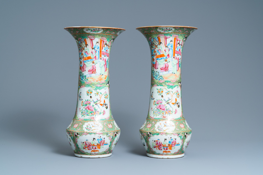 A pair of Chinese Canton famille rose vases, 19th C.