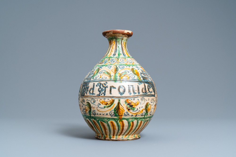 An Italian sgraffito pharmacy bottle, probably Tuscany, 17th C.