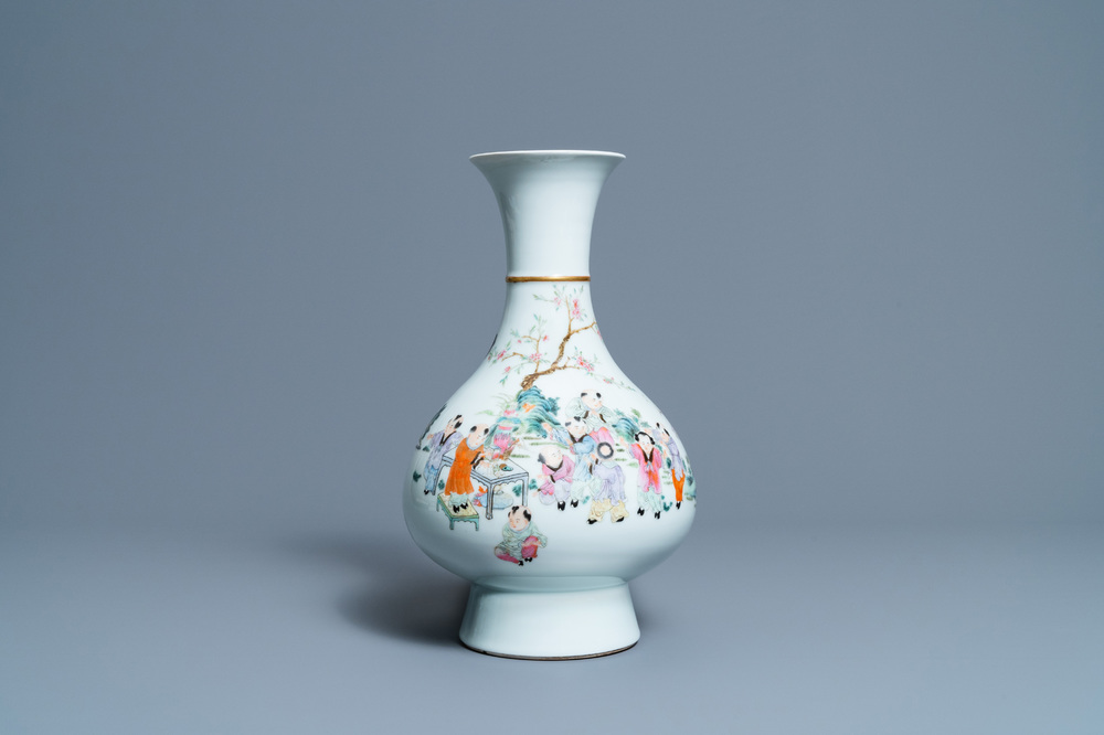 A Chinese famille rose 'playing boys' vase, Qianlong mark, Republic