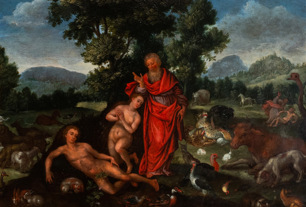 Vlaamse school, omgeving van Jan van Kessel (1626-1679), olie op koper: De schepping van Eva