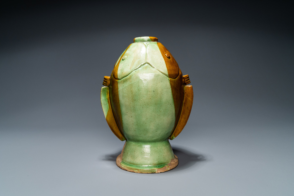 A Chinese sancai-glazed 'twin fish' vase, probably Song