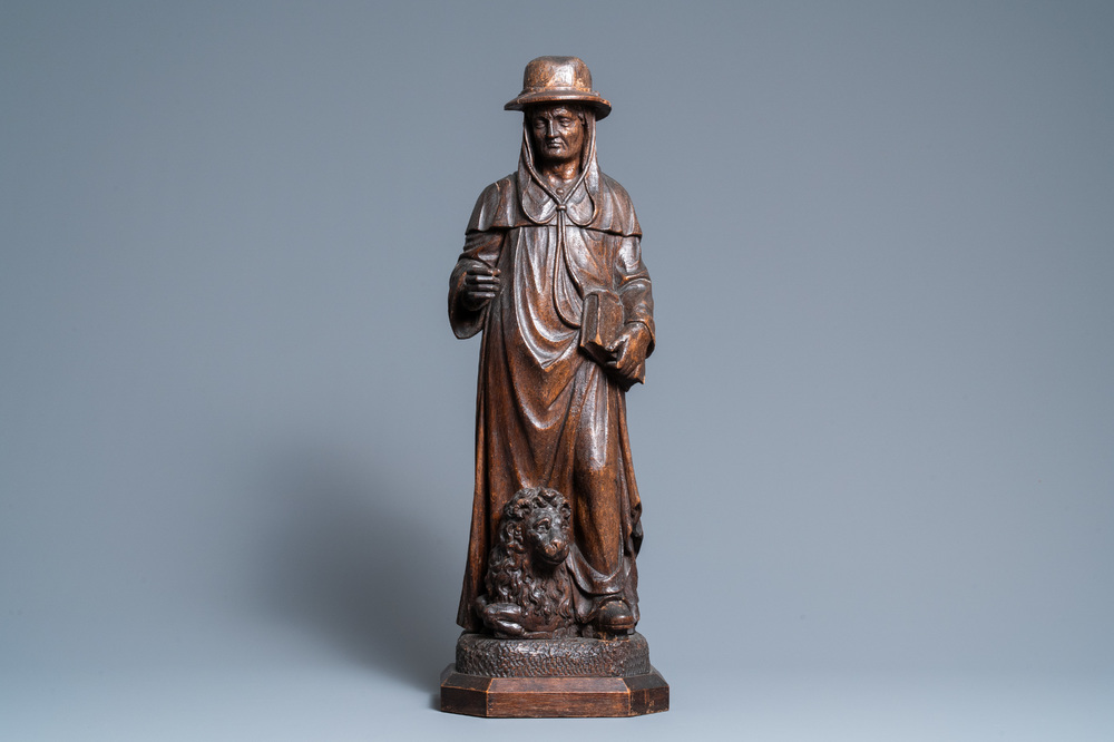 Une statue de Saint J&eacute;r&ocirc;me en ch&ecirc;ne sculpt&eacute;, 16&egrave;me