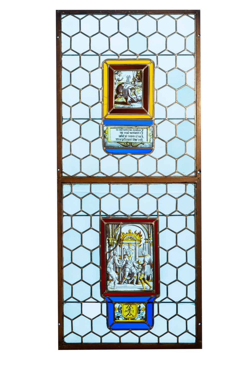 Un vitrail compos&eacute; d'&eacute;l&eacute;ments en verre peint et teint&eacute;, France, 16/17&egrave;me