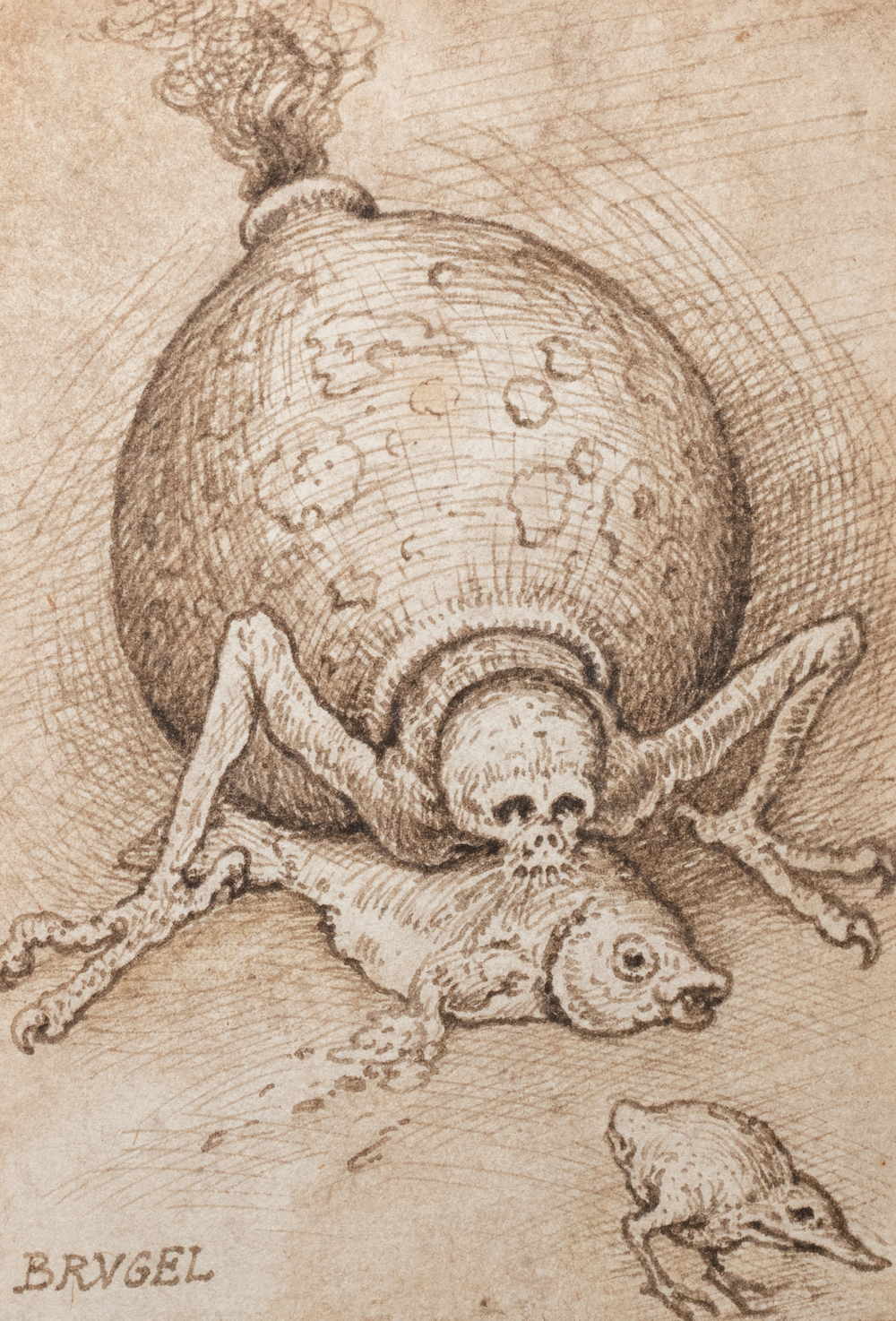 Flemish school, follower of Pieter Bruegel the Elder, pen and brown ink on paper, 19th C.: a fantastic creature with a fish