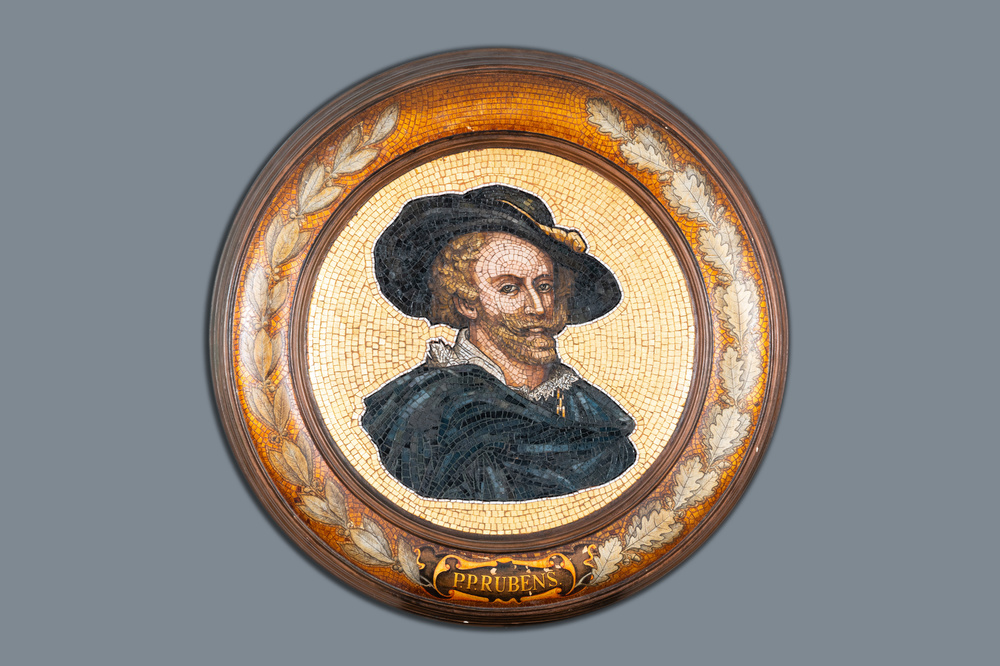 Een glasmoza&iuml;ek naar het zelfportret van Rubens, gesigneerd G. vd Laan, ca. 1900