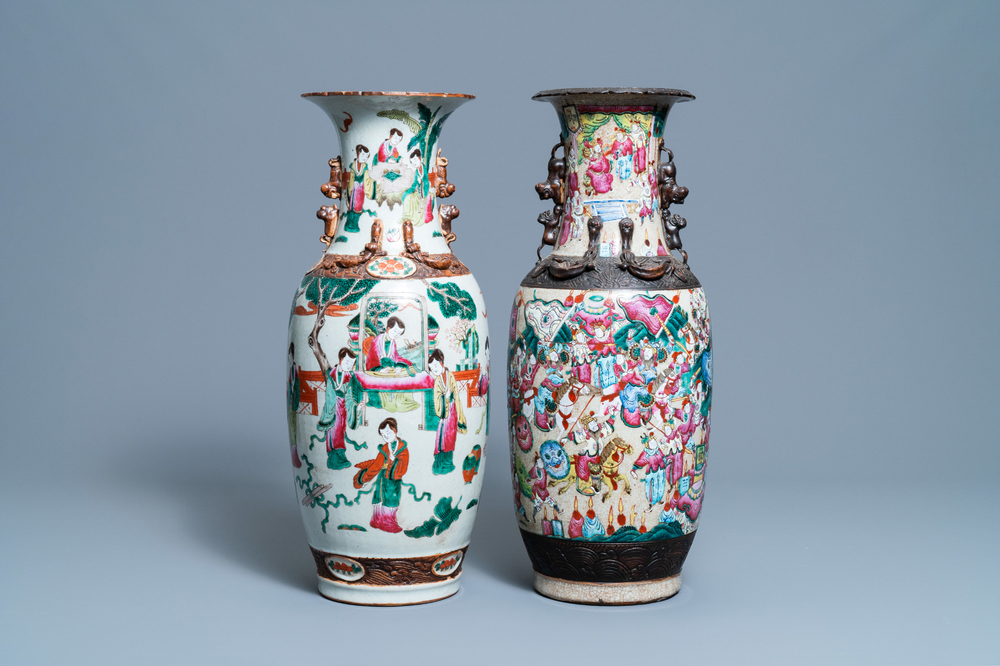 Two Chinese Nanking famille rose crackle-glazed vases, 19th C.