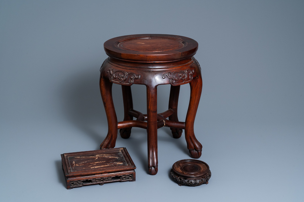 Three Chinese wooden stands, 19/20th C.