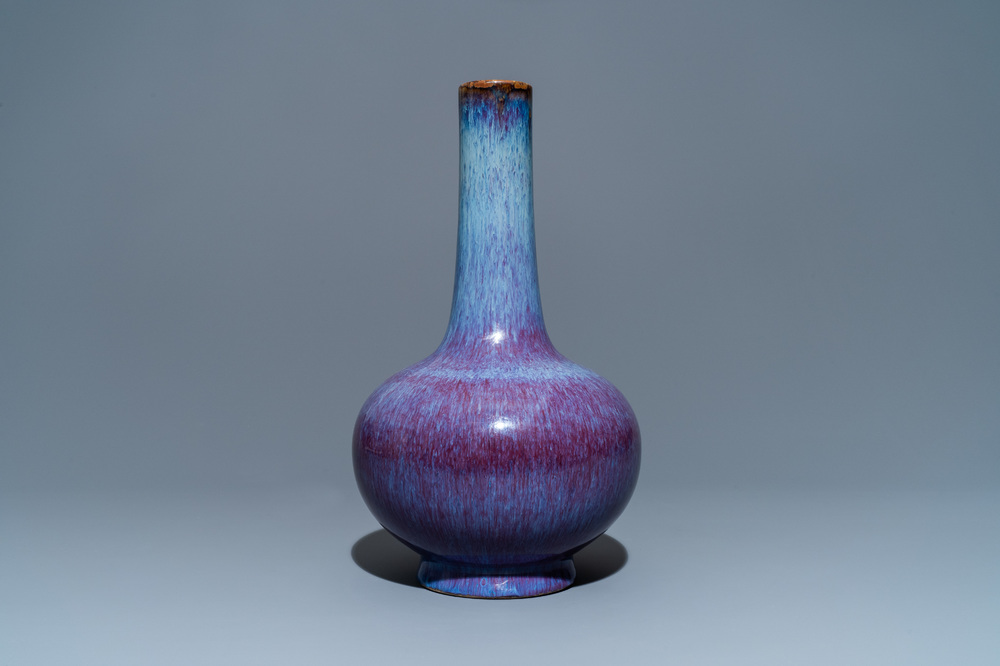 A Chinese flamb&eacute;-glazed bottle vase, Kangxi mark, 19th C.