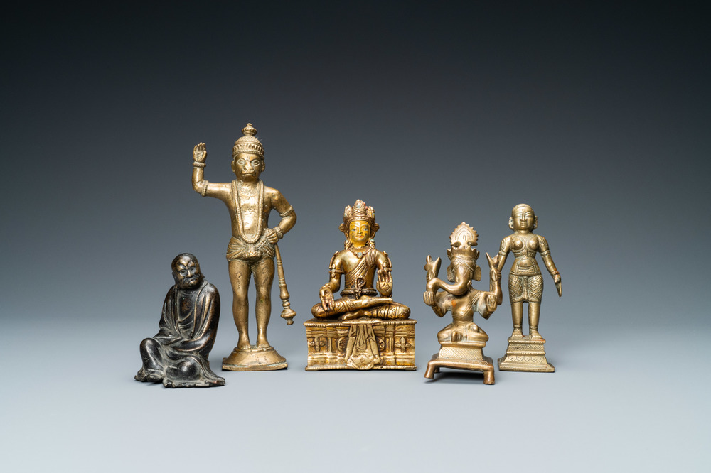 Cinq figures en bronze, Inde, Japon et Tibet, 19/20&egrave;me