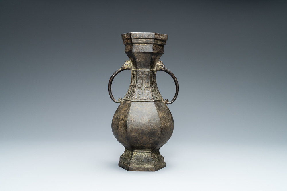 A Chinese archaic bronze vase, Xuande mark, Ming