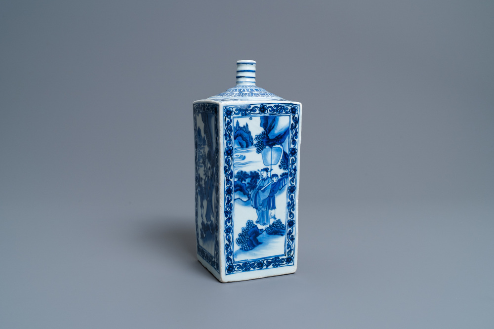 A Chinese blue and white square flask, Transitional period
