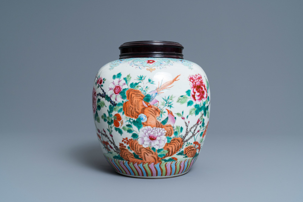 A Chinese famille rose 'pheasants' jar, Qianlong