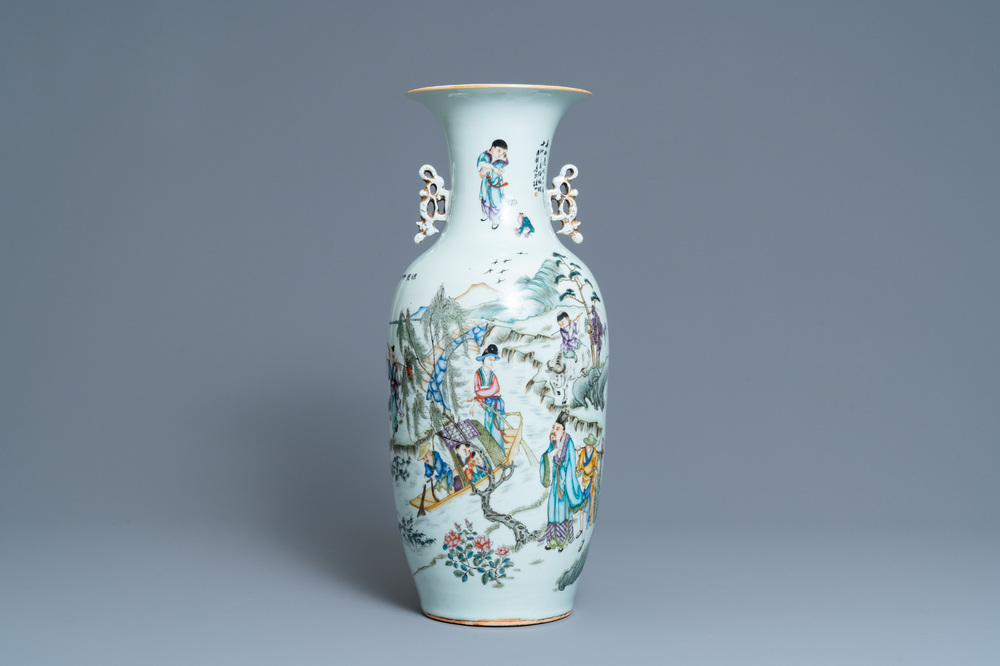 A Chinese qianjiang cai vase with two-sided design, 19/20th C.
