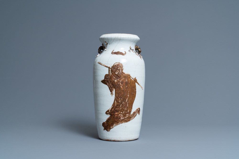 A Chinese Nanking crackle-glazed 'Li Tieguai' vase, Qianlong mark, 19th C.