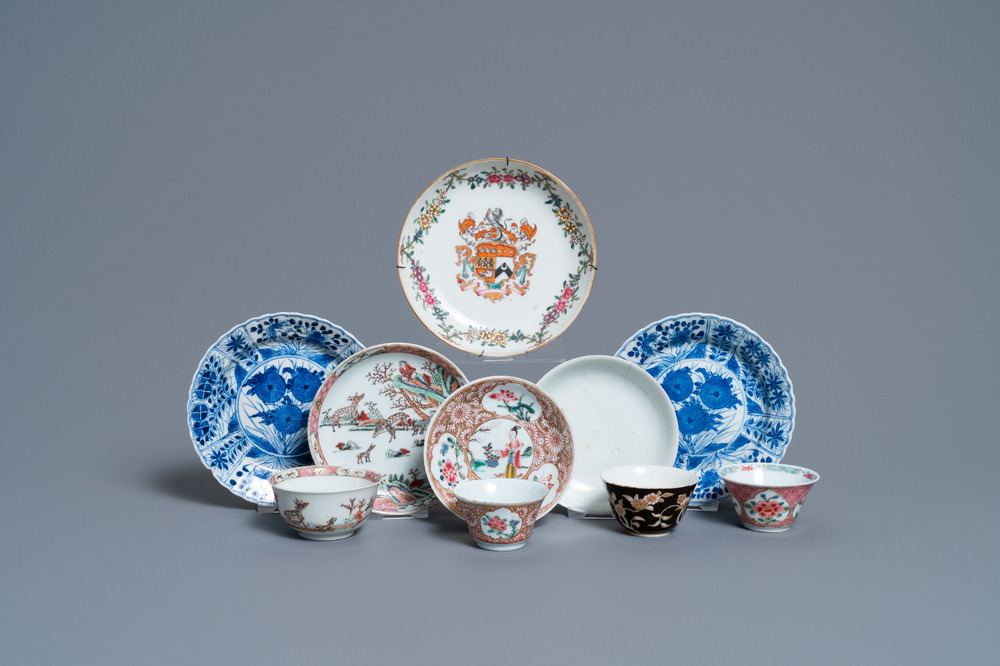Six various Chinese saucers and four cups, Yongzheng and later