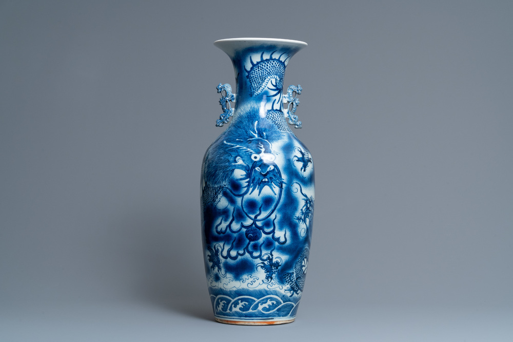 A Chinese blue and white 'dragon' vase, 19th C.