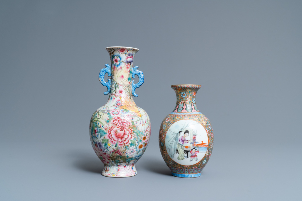 Two Chinese famille rose vases, Qianlong marks, Republic