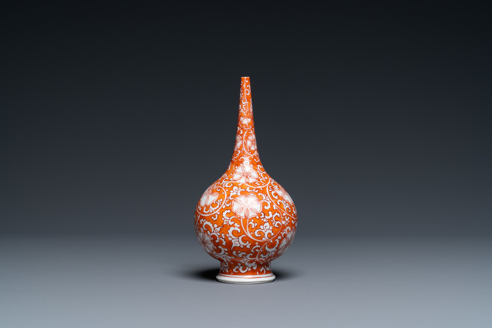 A rare Chinese islamic market iron-red-ground rosewater sprinkler, Kangxi