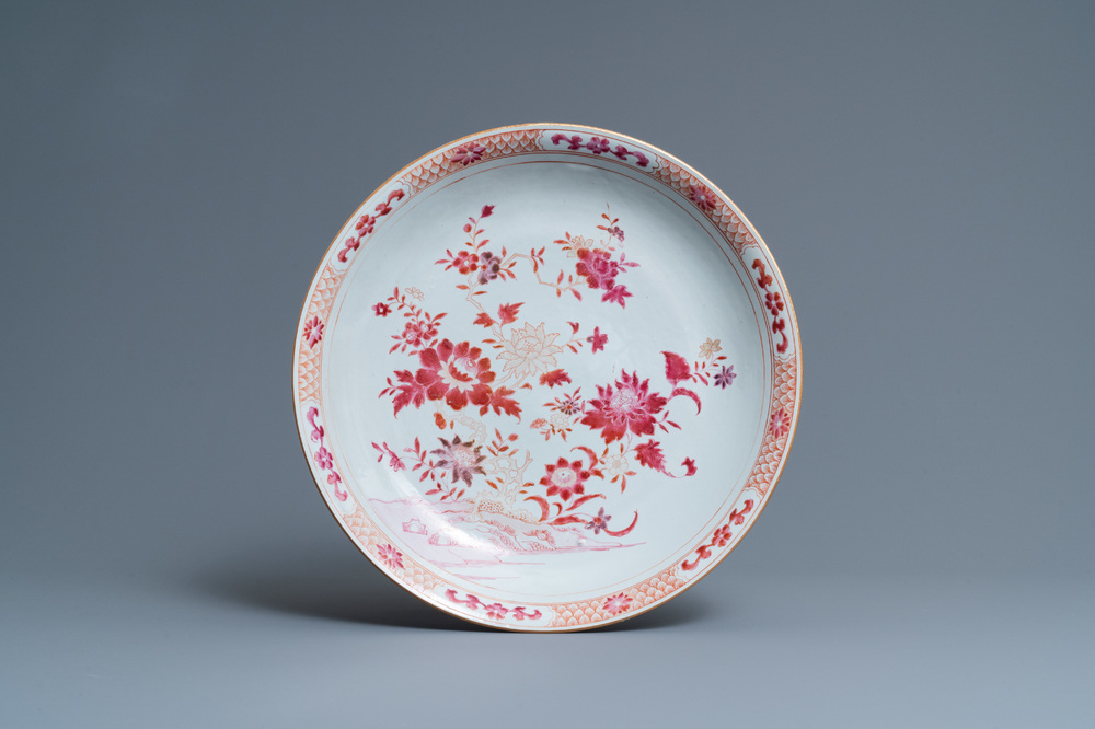 A Chinese famille rose dish with floral design, Qianlong