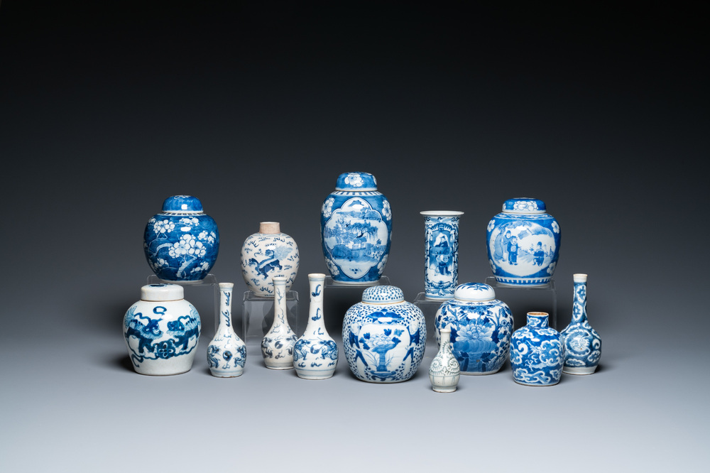 Veertien Chinese blauw-witte vazen, 18/20e eeuw