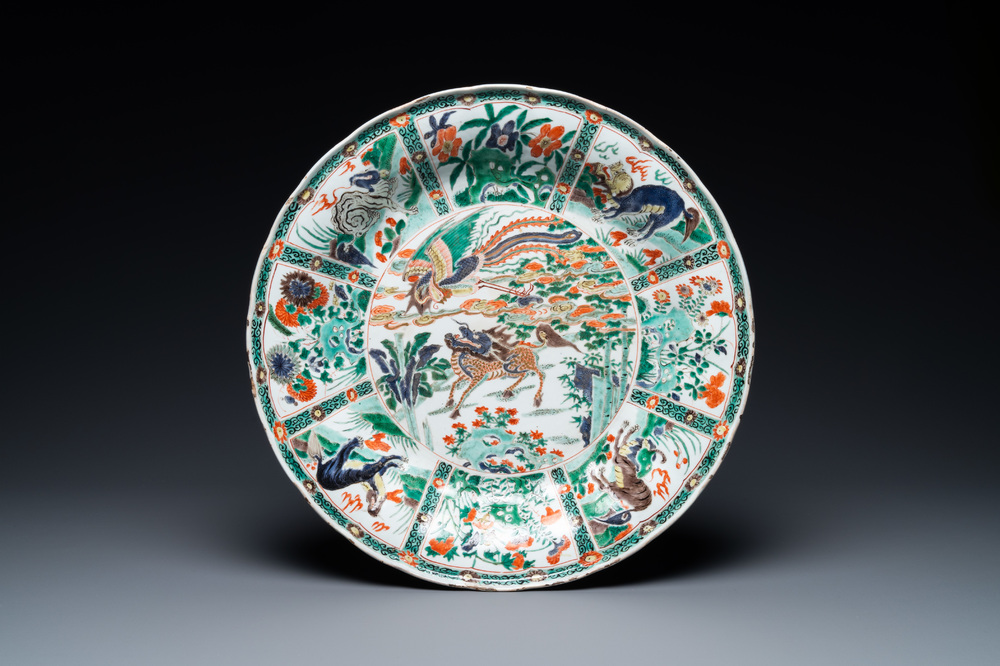 A Chinese famille verte 'mythical beasts' dish, Kangxi