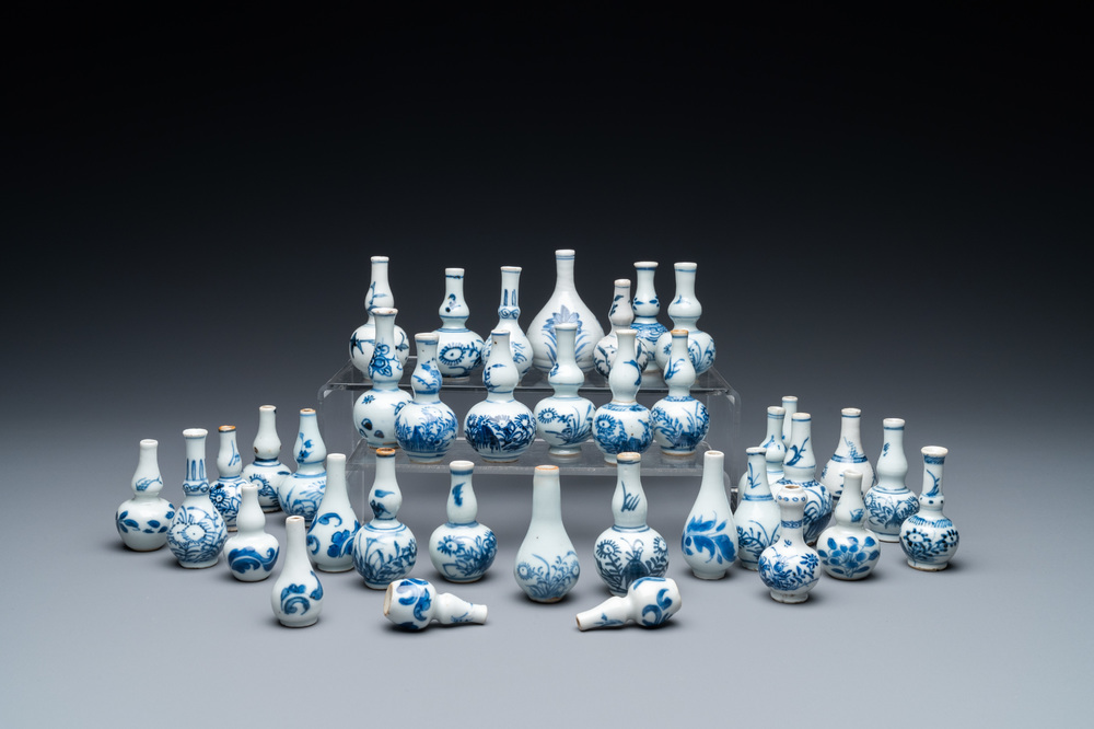 Thirty-seven Chinese blue and white miniature vases, Kangxi
