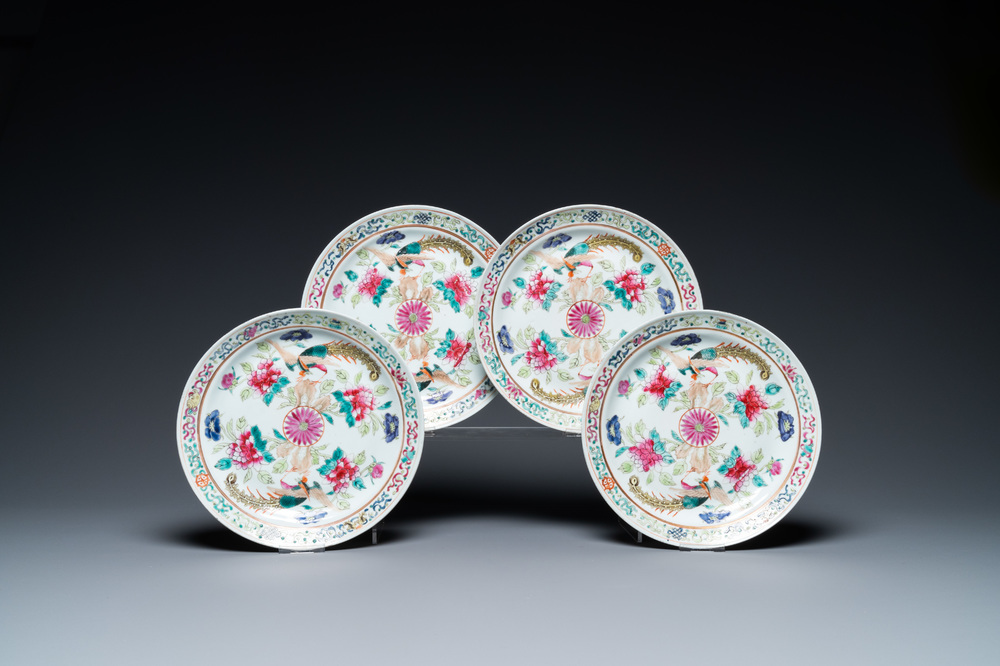 Four Chinese famille rose plates for the Straits or Peranakan market, 19th C.