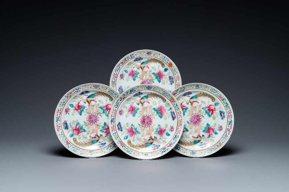 Four Chinese famille rose plates for the Straits or Peranakan market, 19th C.