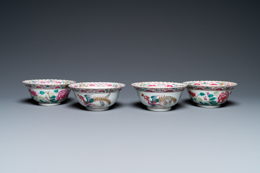 Vier Chinese famille rose kommen voor de Straits of Peranakan markt, 19e eeuw