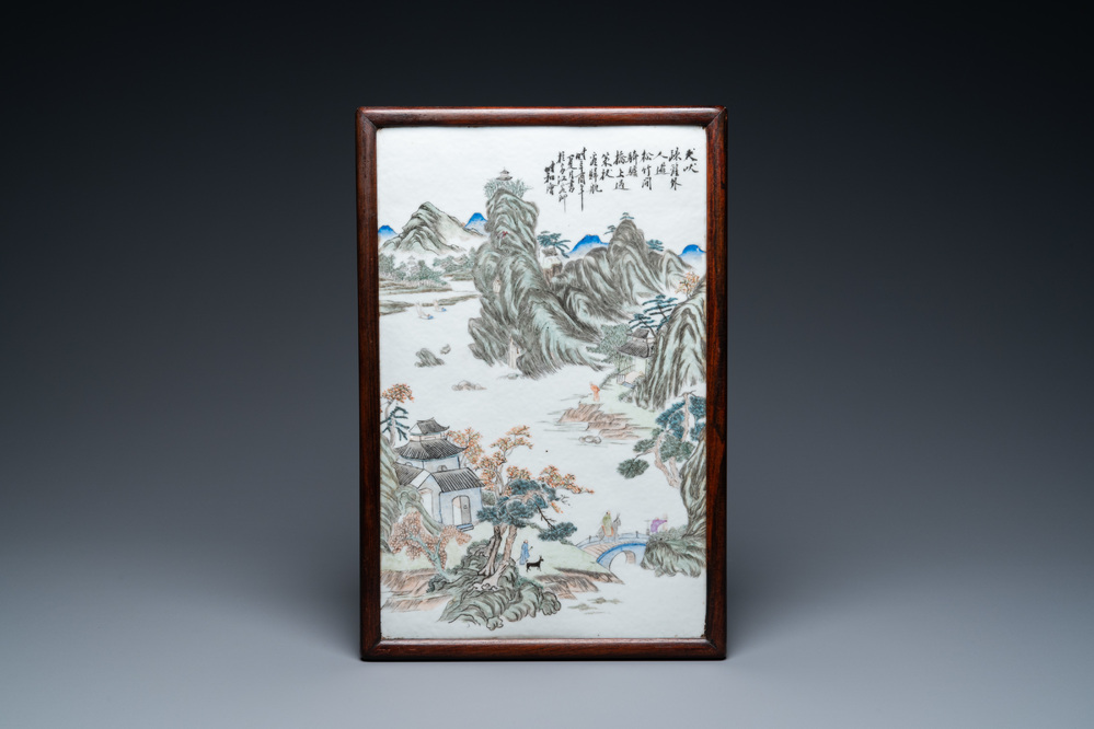 A Chinese qianjiang cai 'landscape' plaque, 19/20th C.