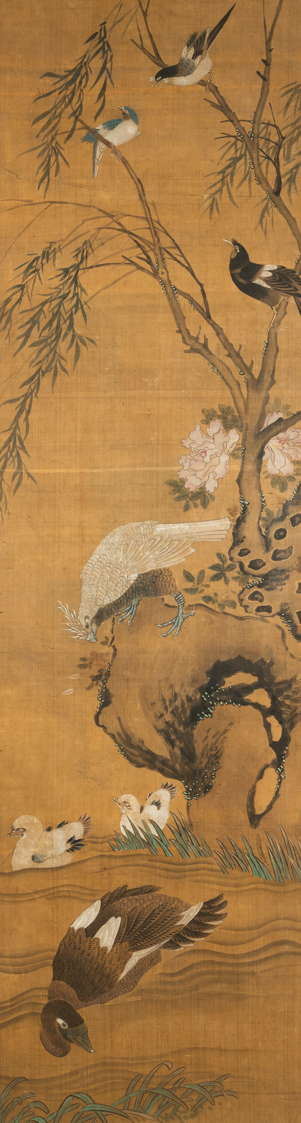 Chinese school, inkt en kleur op zijde: 'Eenden en vogels bij het water', late Ming/vroege Qing