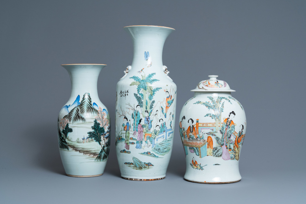 Three Chinese qianjiang cai vases, 19/20th C.