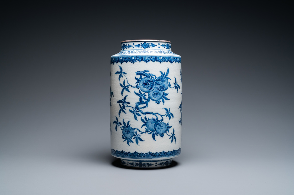 A Chinese blue and white soft paste 'sanduo' 'lantern' vase, Qianlong