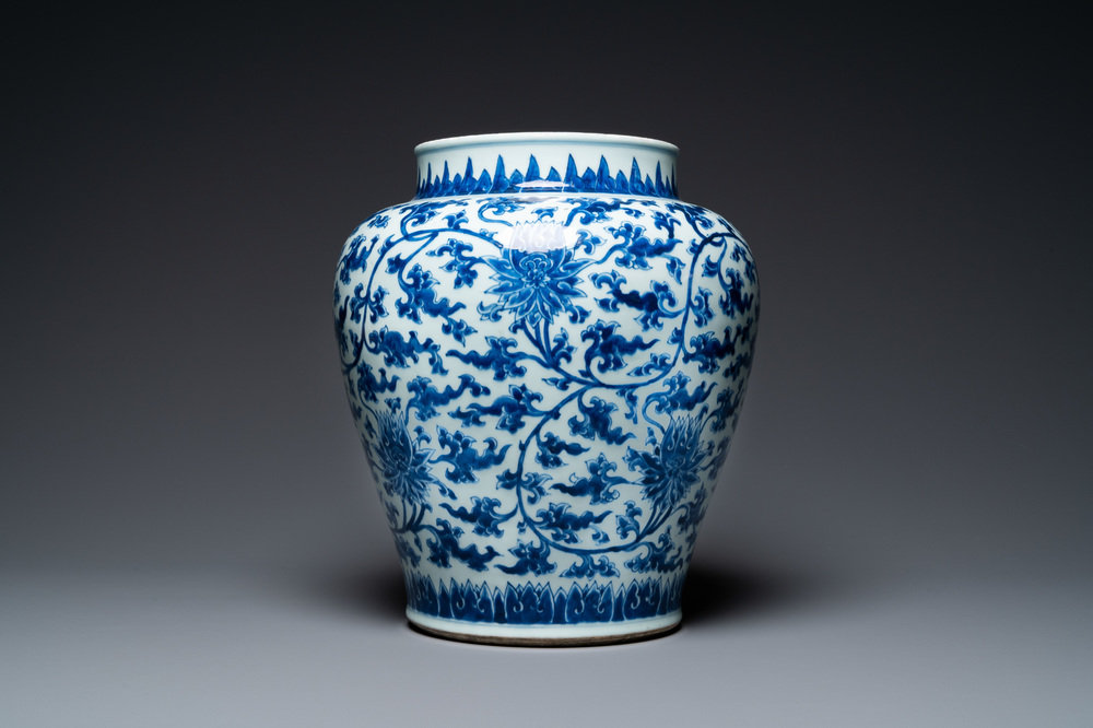 A Chinese blue and white 'lotus scroll' vase, Kangxi