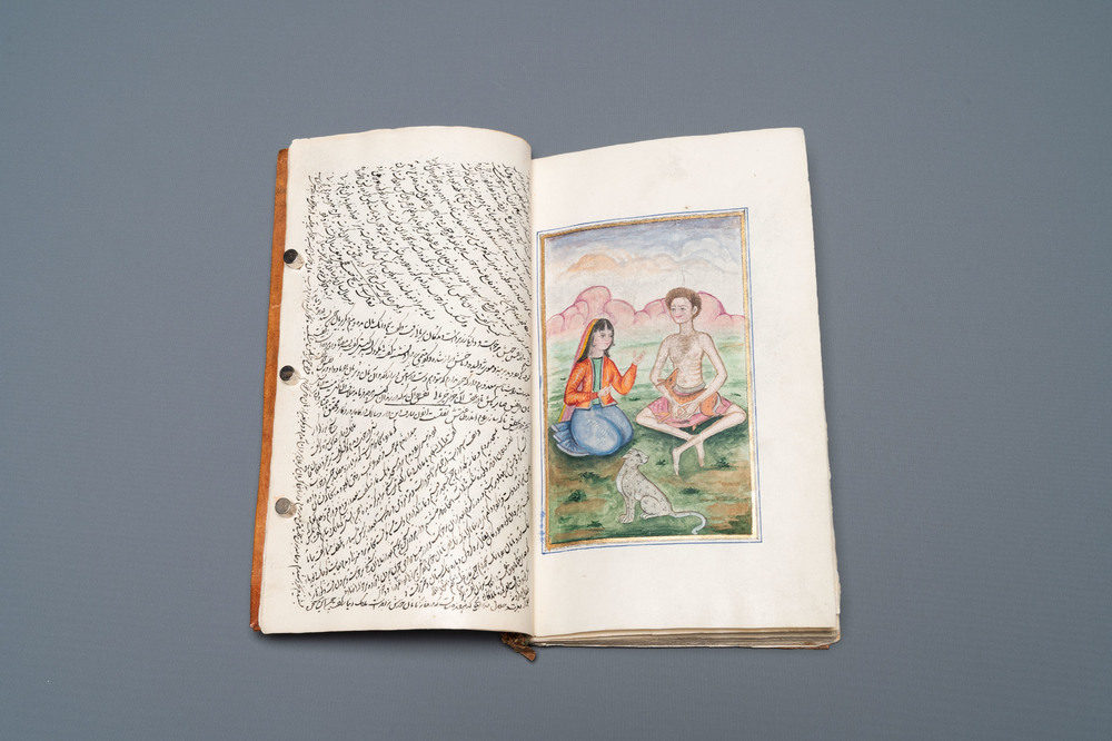 Een geschreven 'Layla en Majnun' po&euml;zie-album met twee miniaturen, gedat. 1207 AH of 1792