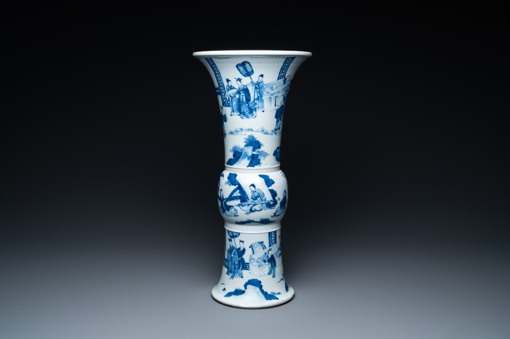 A Chinese blue and white 'gu' vase, Chenghua mark, Kangxi